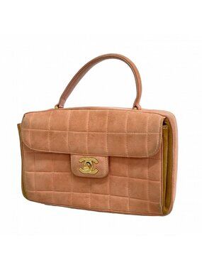 Chanel Handbag Chocolate Suede Pink Champagne Gold